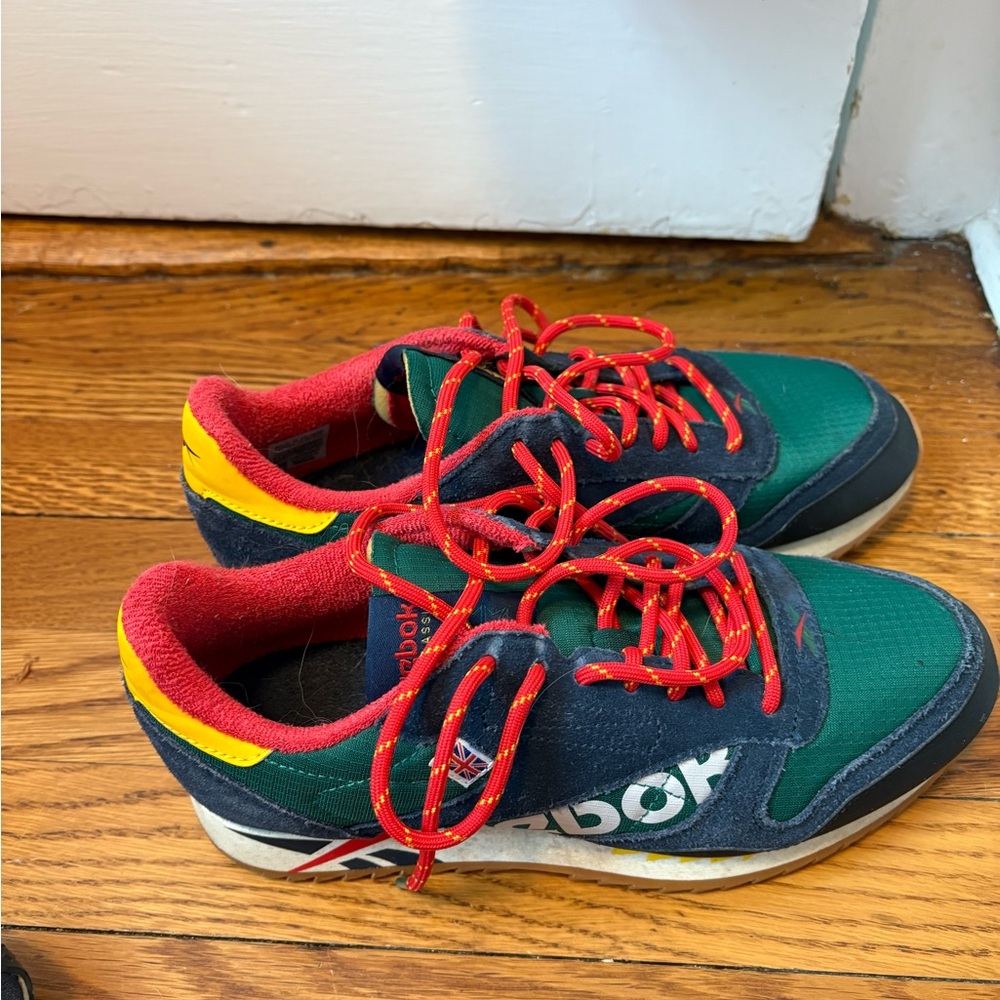 Reebok Navy and Green Sneakers with Red Laces